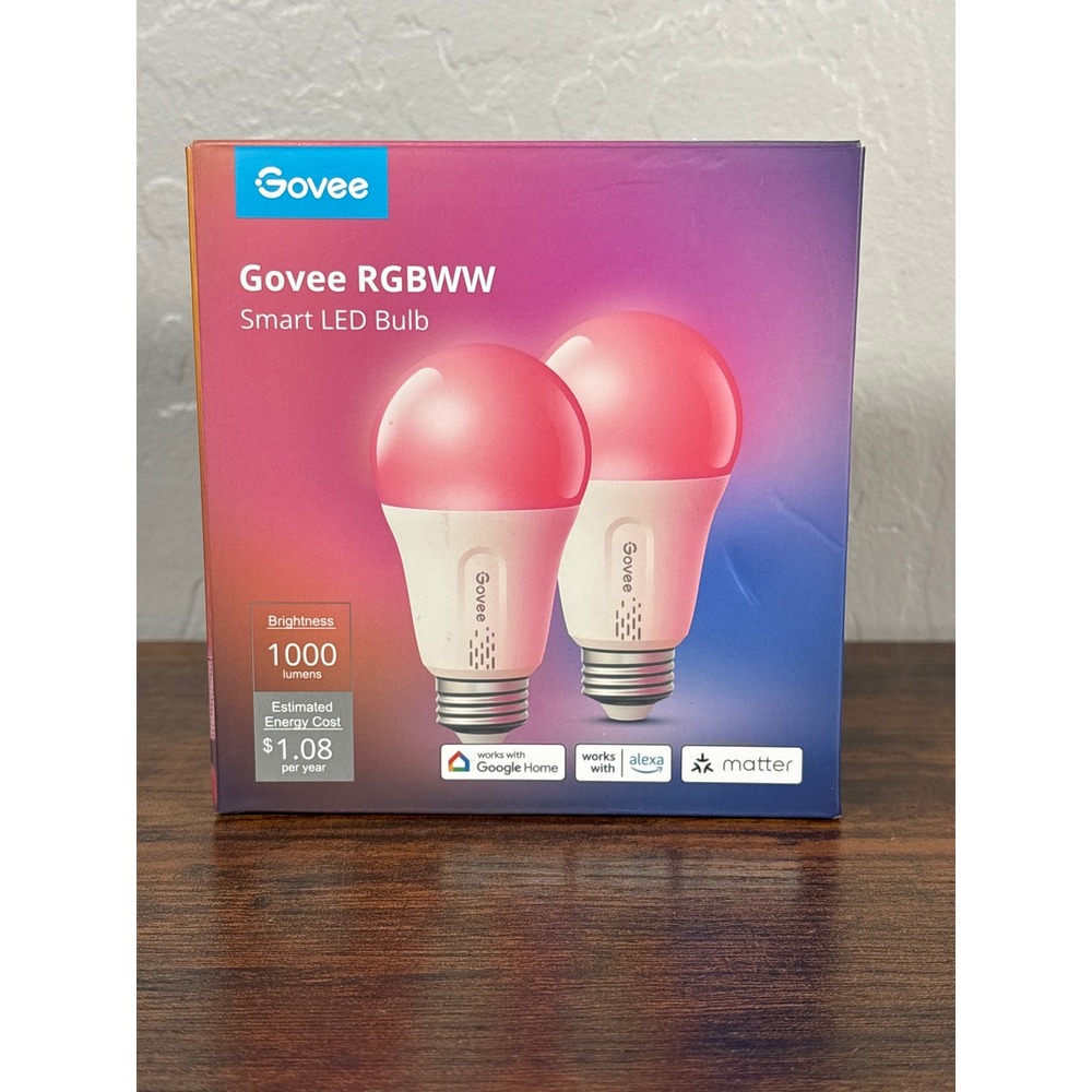 Govee RGBWW Smart LED Bulb 2pk 1000 Lumens Matter Alexa Google Home H6006 NEW